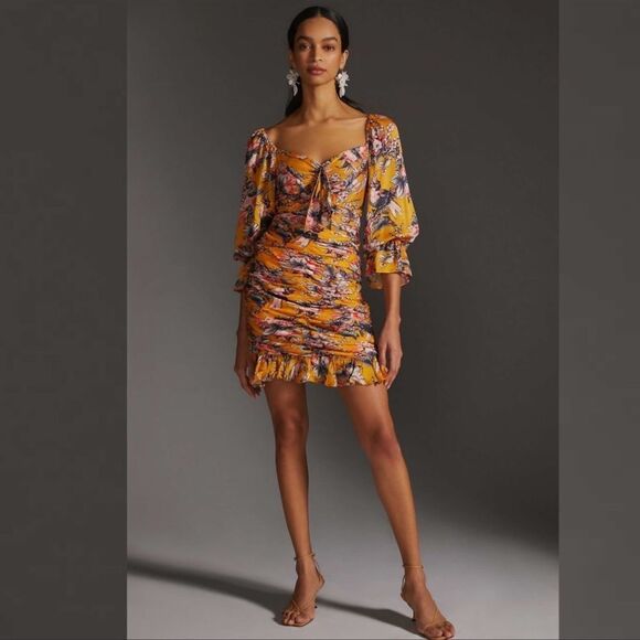 Anthropologie Ranna Gill Ruched Floral Mini Dress NEW Size Small - Picture 4 of 10